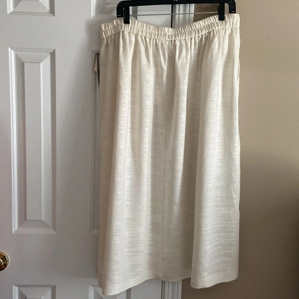 Vintage Liz Baker Women's Elegant Cream A-Line Linen Blend Skirt Plus Size 20W